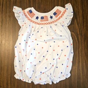 Smockingbird Infant 6 moths Red and White Gingham Patriotic Embroidered Romper